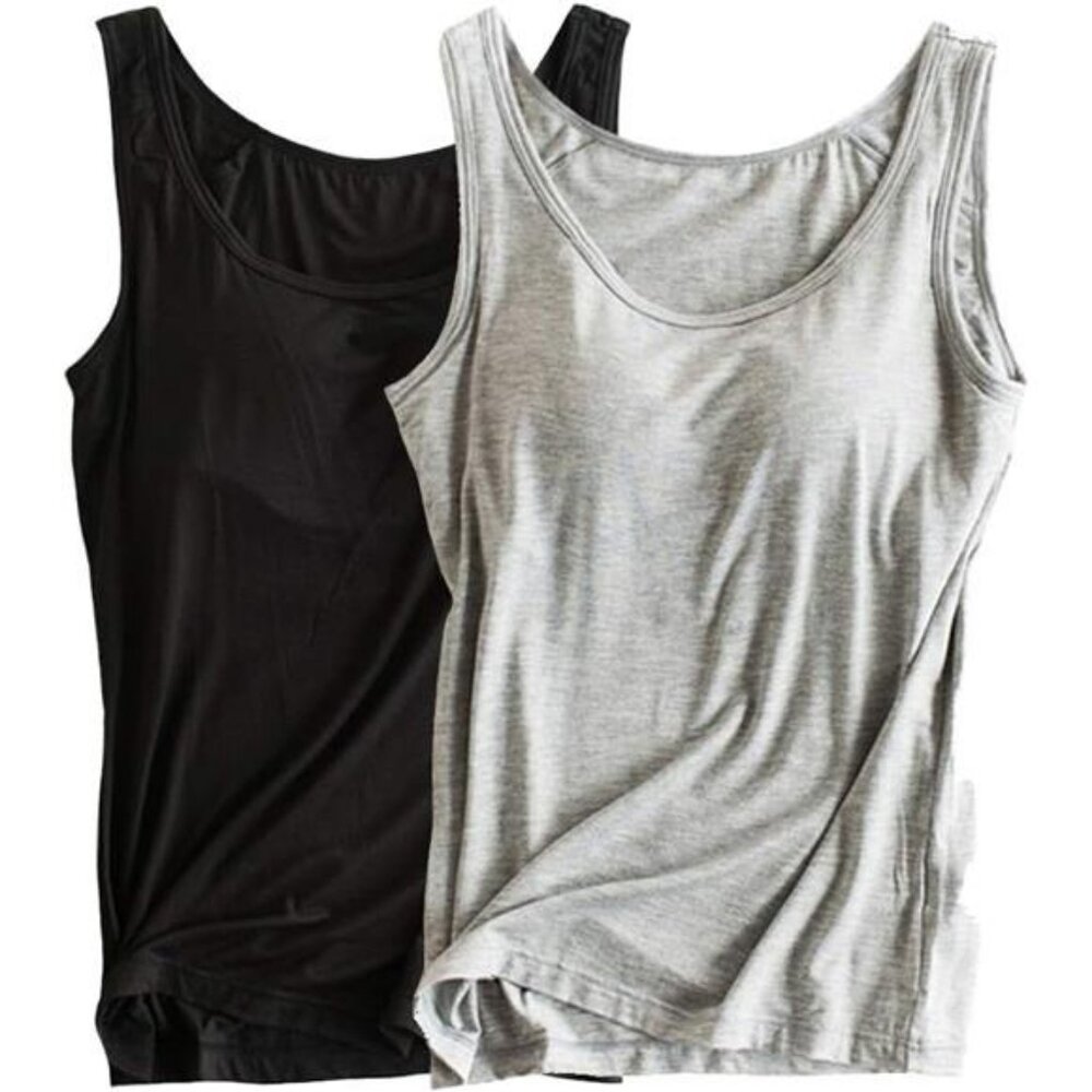 Womens Modal Built-in Bra Padded Camisole Yoga Tanks Tops